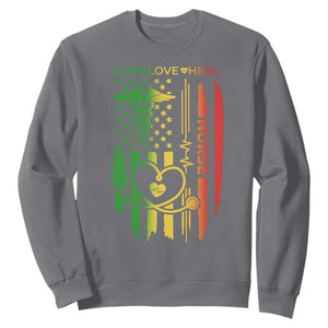 Black Nurse Sweatshirt American Flag Proud Afro African Women Melanin Pride TS10 Charcoal Print Your Wear