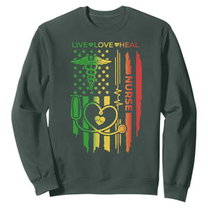 Black Nurse Sweatshirt American Flag Proud Afro African Women Melanin Pride TS10 Dark Forest Green Print Your Wear