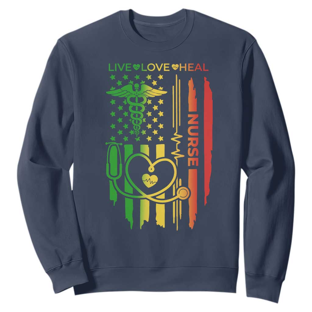 Black Nurse Sweatshirt American Flag Proud Afro African Women Melanin Pride TS10 Navy Print Your Wear