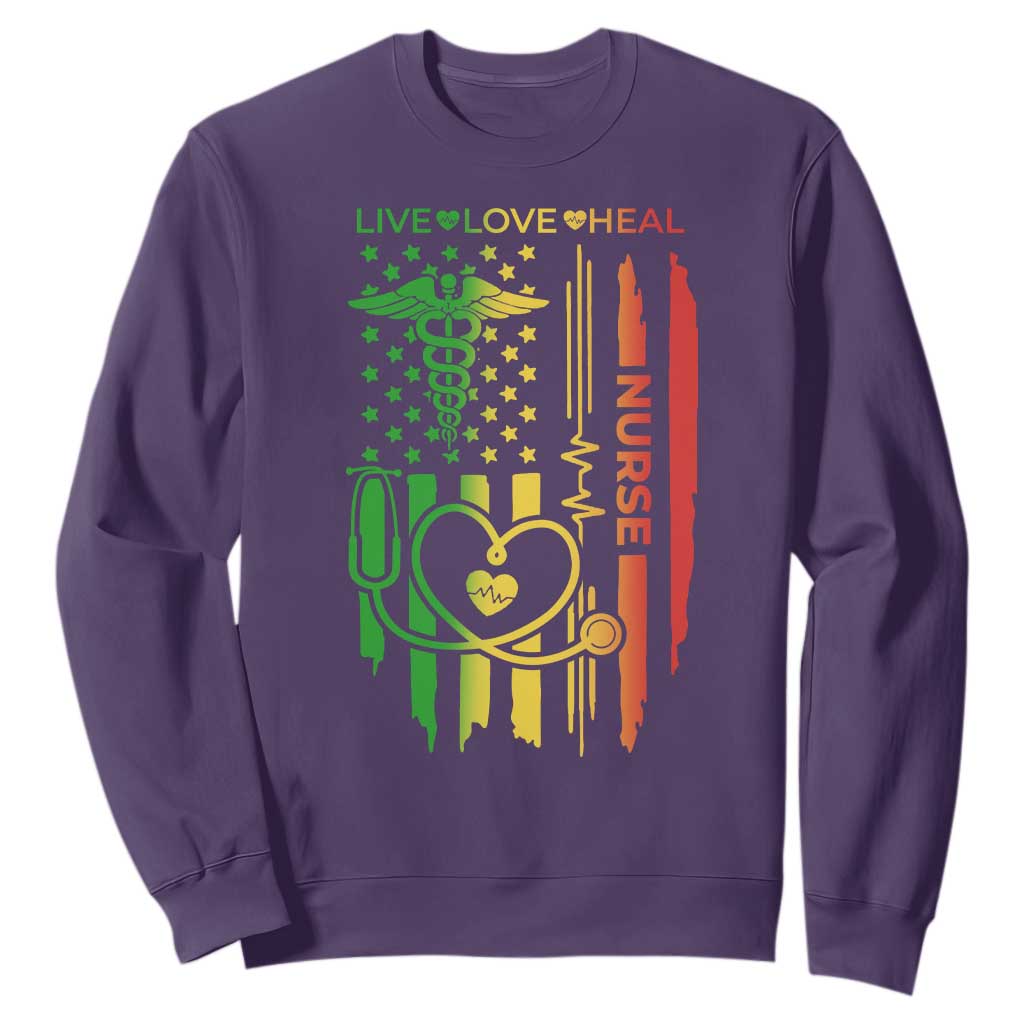 Black Nurse Sweatshirt American Flag Proud Afro African Women Melanin Pride TS10 Purple Print Your Wear