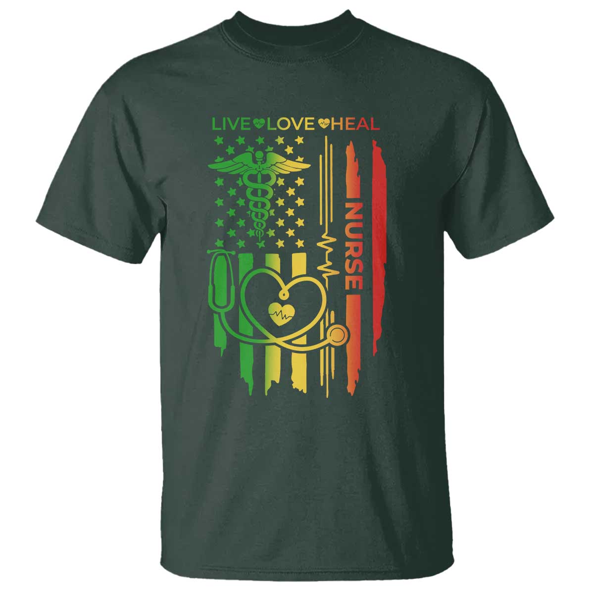 Black Nurse T Shirt American Flag Proud Afro African Women Melanin Pride TS10 Dark Forest Green Print Your Wear