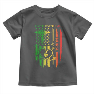 Black Nurse Toddler T Shirt American Flag Proud Afro African Women Melanin Pride TS10 Dark Heather Print Your Wear