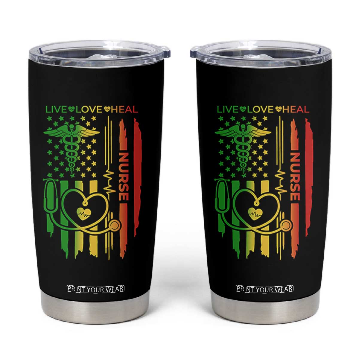 Black Nurse Tumbler Cup American Flag Proud Afro African Women Melanin Pride TS10 Black Print Your Wear