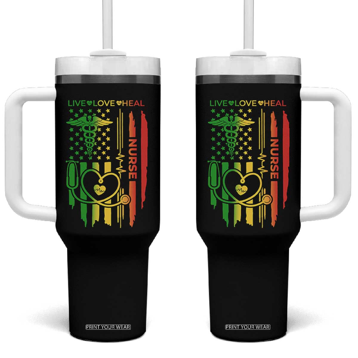 Black Nurse Tumbler With Handle American Flag Proud Afro African Women Melanin Pride TS10 One Size: 40 oz Black Print Your Wear