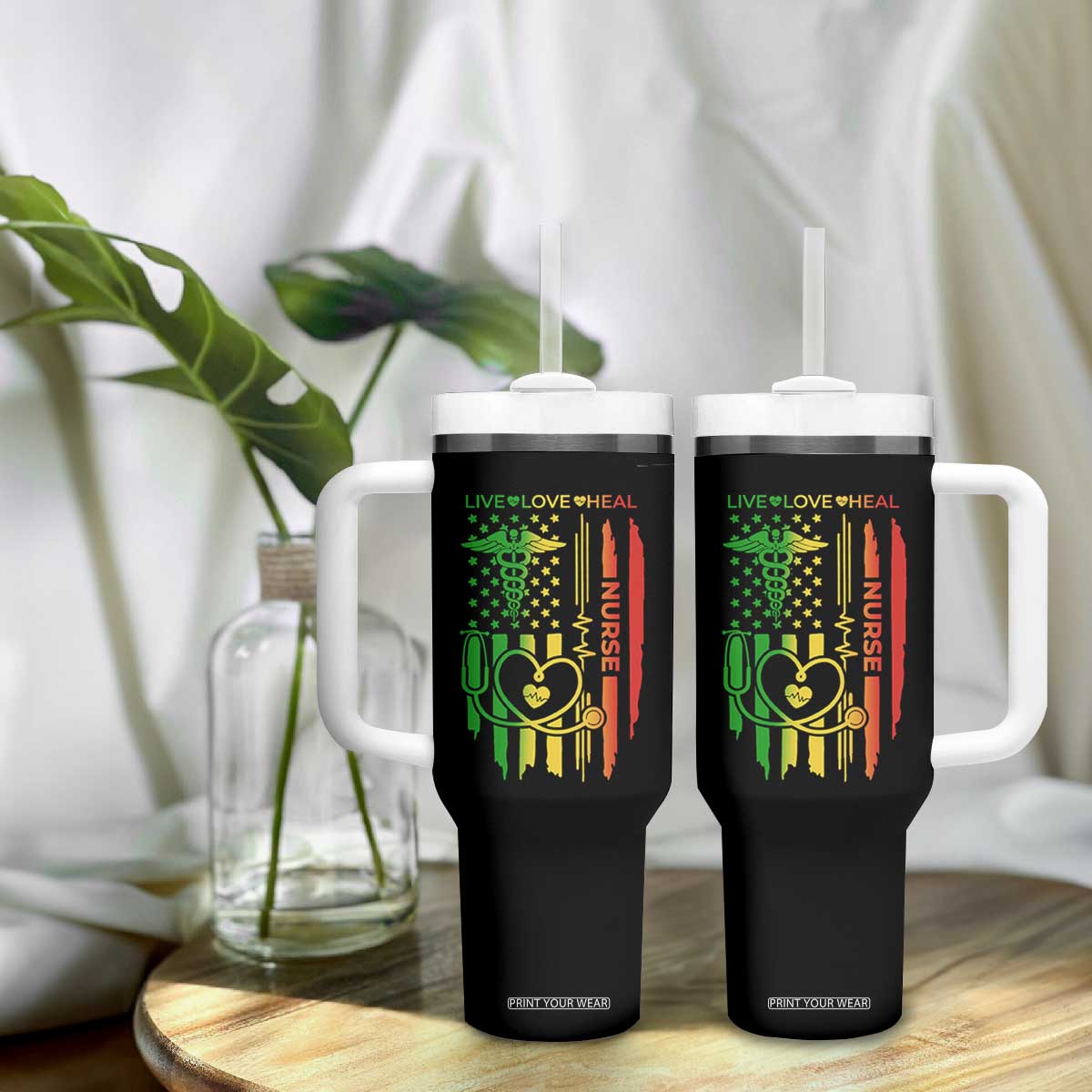 Black Nurse Tumbler With Handle American Flag Proud Afro African Women Melanin Pride TS10 Print Your Wear