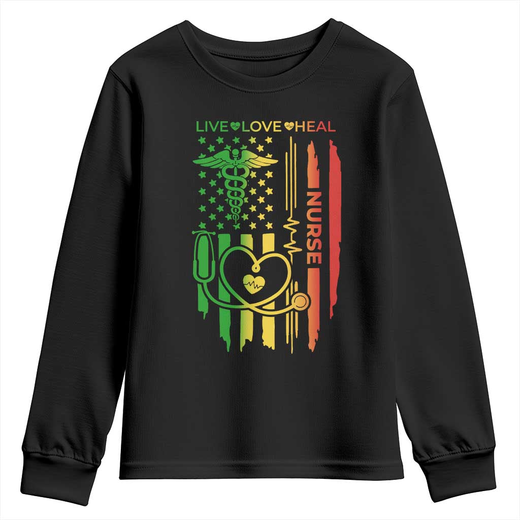Black Nurse Youth Sweatshirt American Flag Proud Afro African Women Melanin Pride TS10 Black Print Your Wear