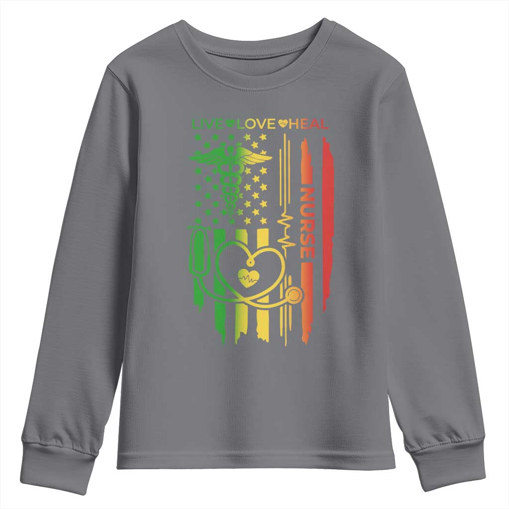 Black Nurse Youth Sweatshirt American Flag Proud Afro African Women Melanin Pride TS10 Charcoal Print Your Wear