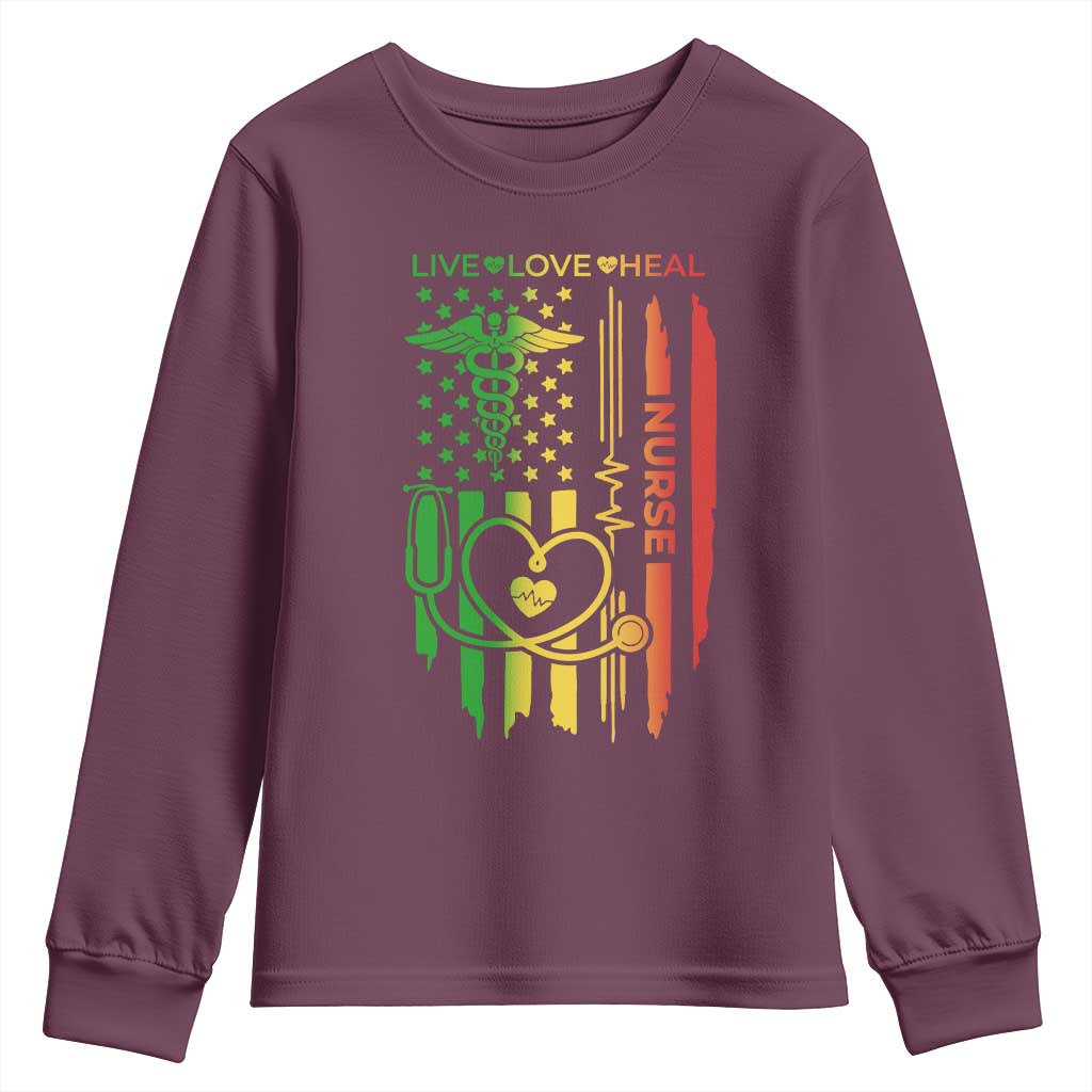 Black Nurse Youth Sweatshirt American Flag Proud Afro African Women Melanin Pride TS10 Maroon Print Your Wear