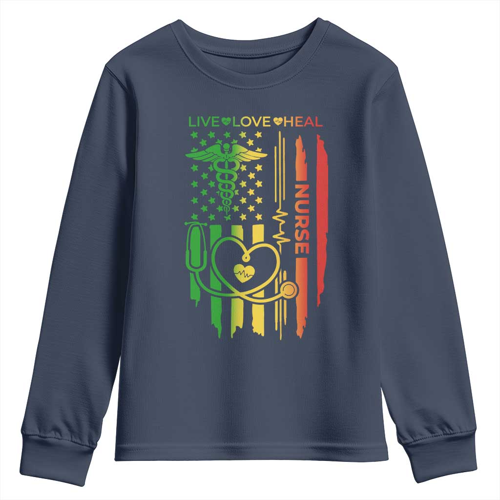 Black Nurse Youth Sweatshirt American Flag Proud Afro African Women Melanin Pride TS10 Navy Print Your Wear