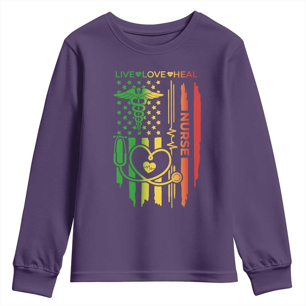 Black Nurse Youth Sweatshirt American Flag Proud Afro African Women Melanin Pride TS10 Purple Print Your Wear