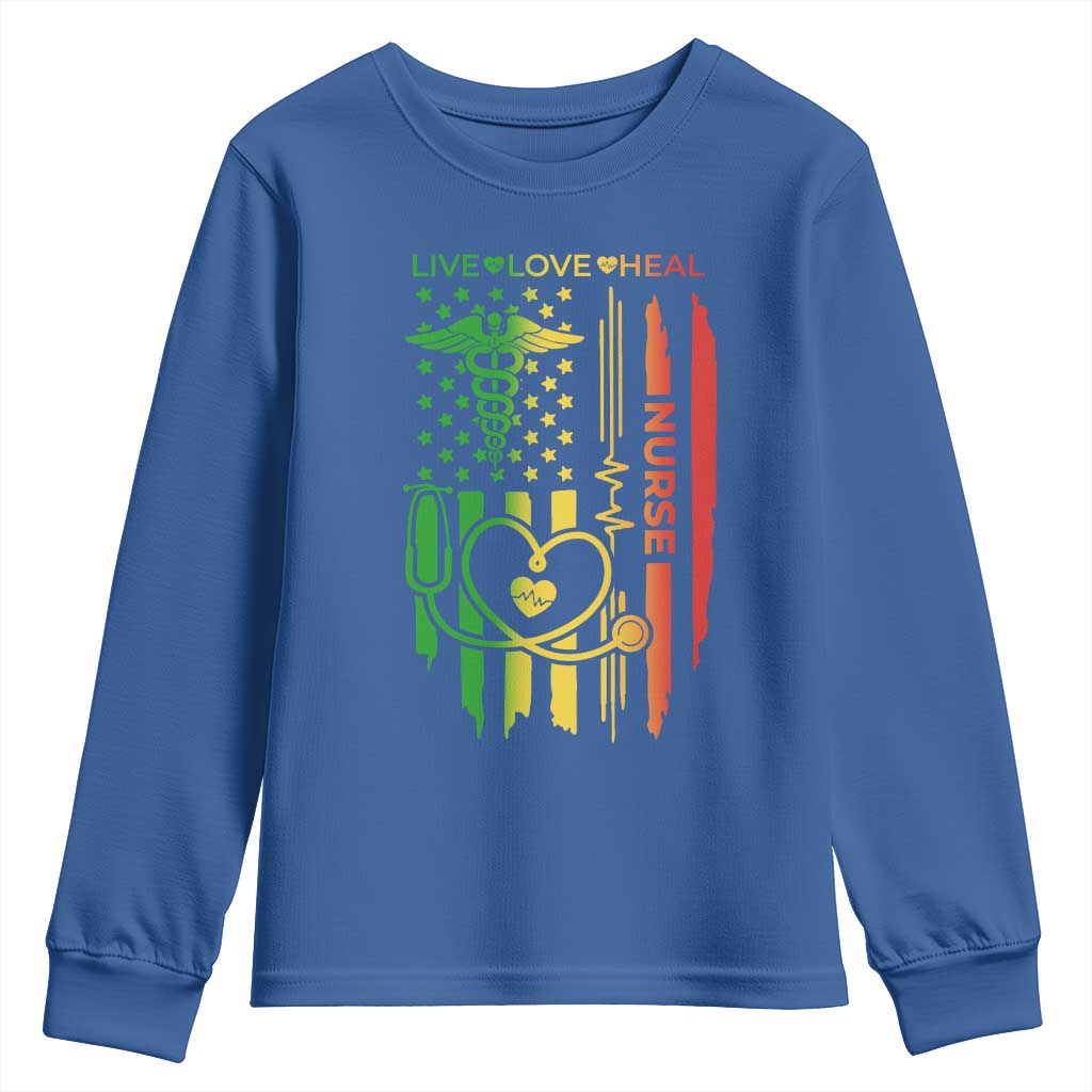 Black Nurse Youth Sweatshirt American Flag Proud Afro African Women Melanin Pride TS10 Royal Blue Print Your Wear