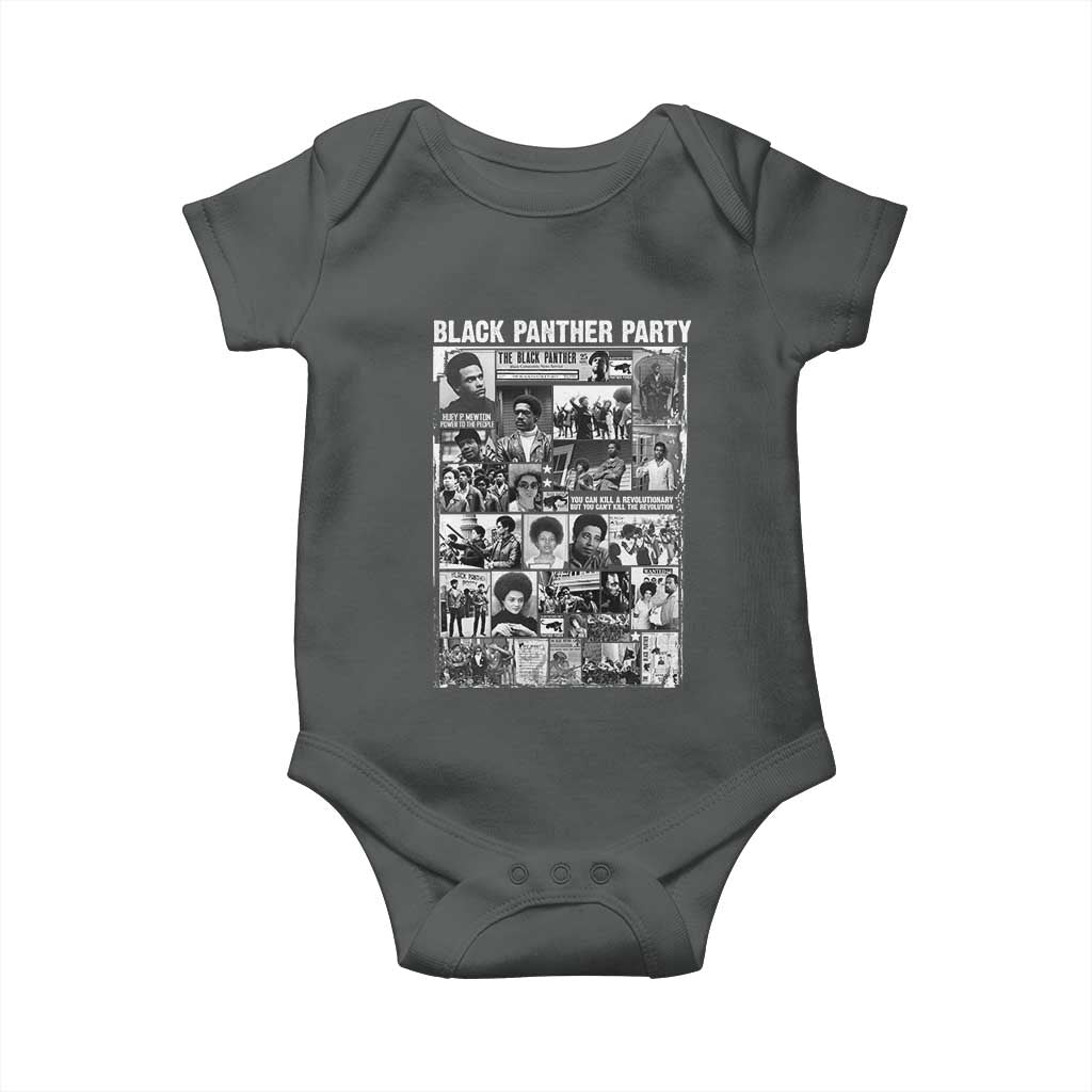 Black Panther Party Collage Baby Onesie Revolutionary Tribute to Huey P. Newton Movement Legacy TS02 Dark Heather Print Your Wear