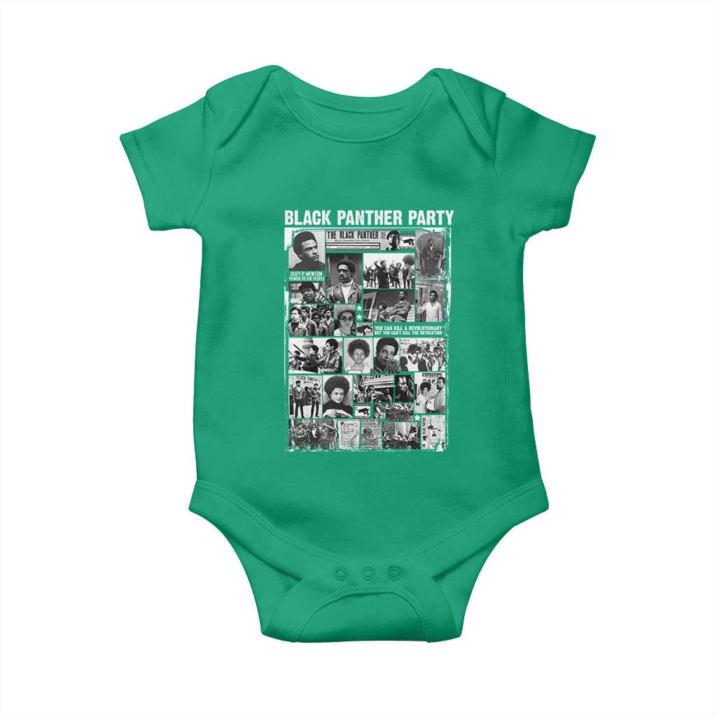 Black Panther Party Collage Baby Onesie Revolutionary Tribute to Huey P. Newton Movement Legacy TS02 Irish Green Print Your Wear