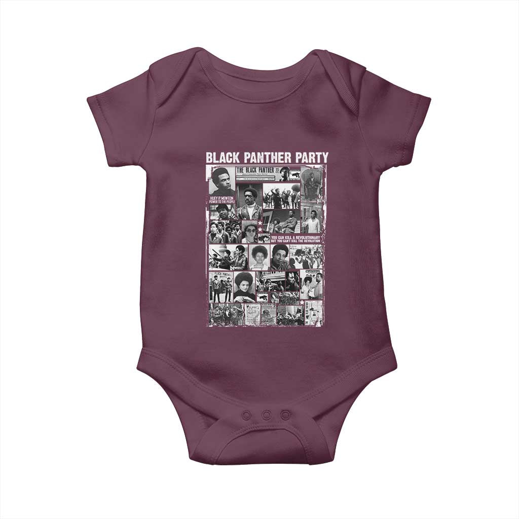 Black Panther Party Collage Baby Onesie Revolutionary Tribute to Huey P. Newton Movement Legacy TS02 Maroon Print Your Wear