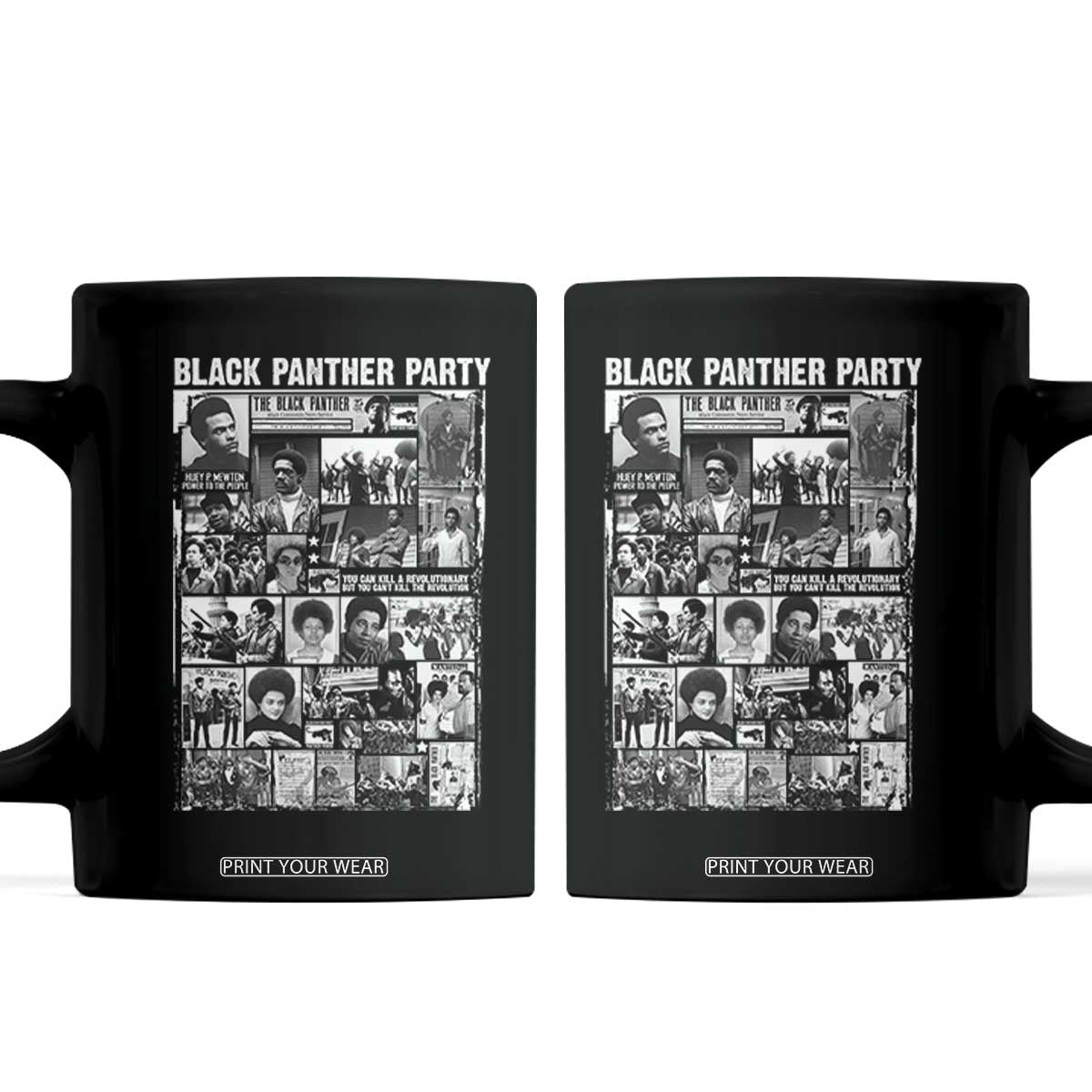 Black Panther Party Collage Coffee Mug Revolutionary Tribute to Huey P. Newton Movement Legacy TS02 Black Print Your Wear
