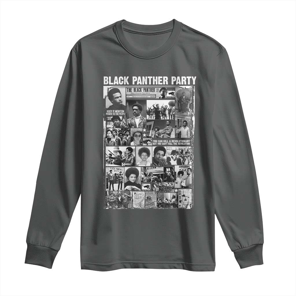Black Panther Party Collage Long Sleeve Shirt Revolutionary Tribute to Huey P. Newton Movement Legacy TS02 Dark Heather Print Your Wear