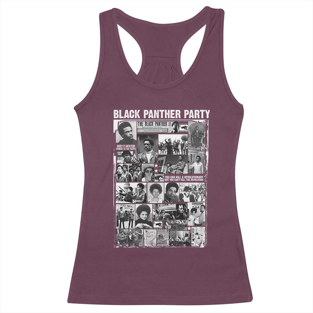 Black Panther Party Collage Racerback Tank Top Revolutionary Tribute to Huey P. Newton Movement Legacy TS02 Maroon Print Your Wear