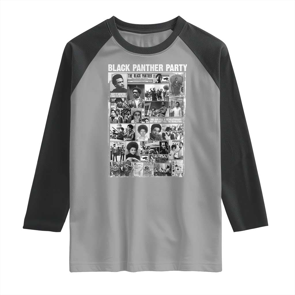 Black Panther Party Collage Raglan Shirt Revolutionary Tribute to Huey P. Newton Movement Legacy TS02 Sport Gray Black Print Your Wear