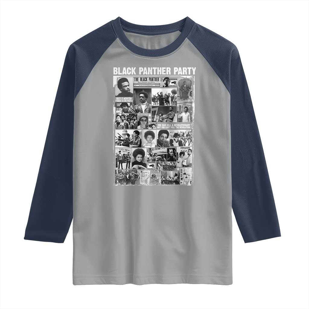 Black Panther Party Collage Raglan Shirt Revolutionary Tribute to Huey P. Newton Movement Legacy TS02 Sport Gray Navy Print Your Wear