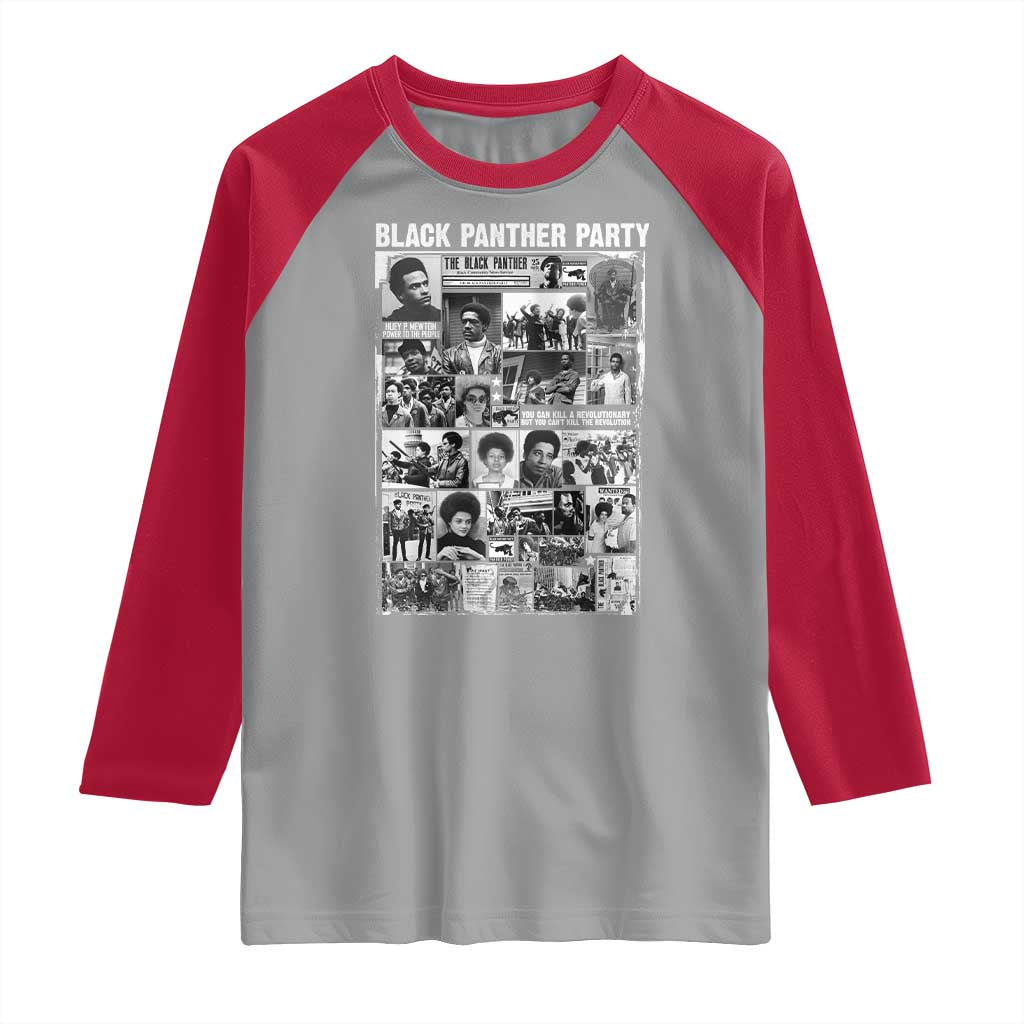 Black Panther Party Collage Raglan Shirt Revolutionary Tribute to Huey P. Newton Movement Legacy TS02 Sport Gray Red Print Your Wear