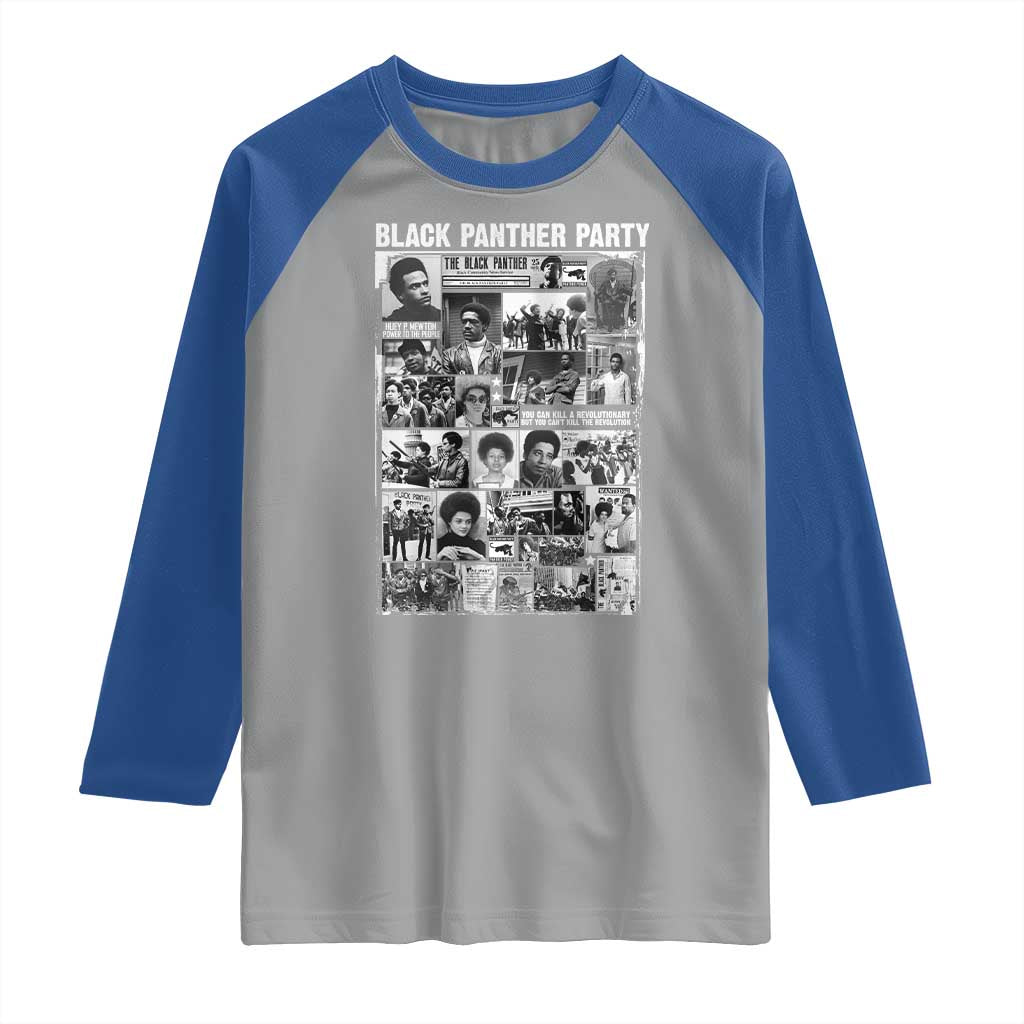 Black Panther Party Collage Raglan Shirt Revolutionary Tribute to Huey P. Newton Movement Legacy TS02 Sport Gray Royal Print Your Wear