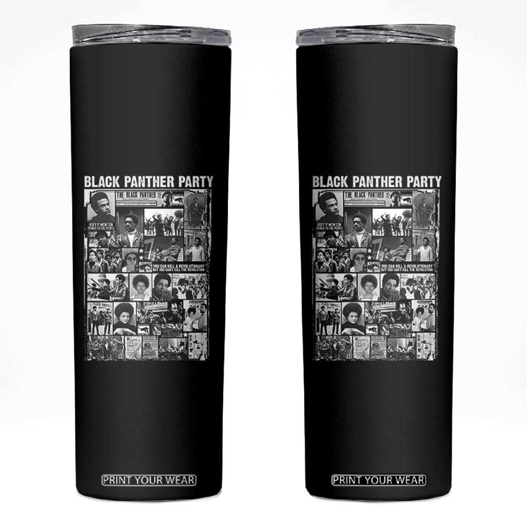 Black Panther Party Collage Skinny Tumbler Revolutionary Tribute to Huey P. Newton Movement Legacy TS02 Black Print Your Wear