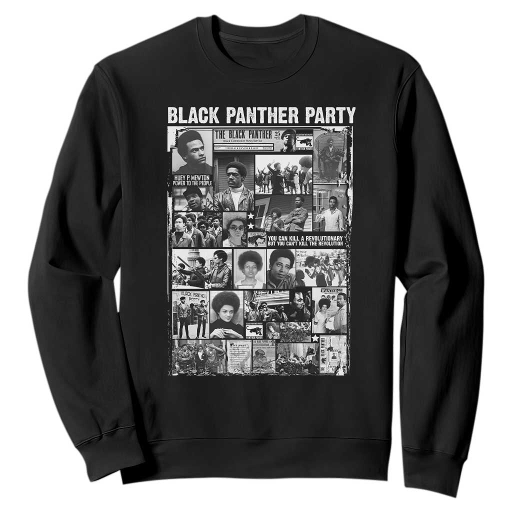 Black Panther Party Collage Sweatshirt Revolutionary Tribute to Huey P. Newton Movement Legacy TS02 Black Print Your Wear