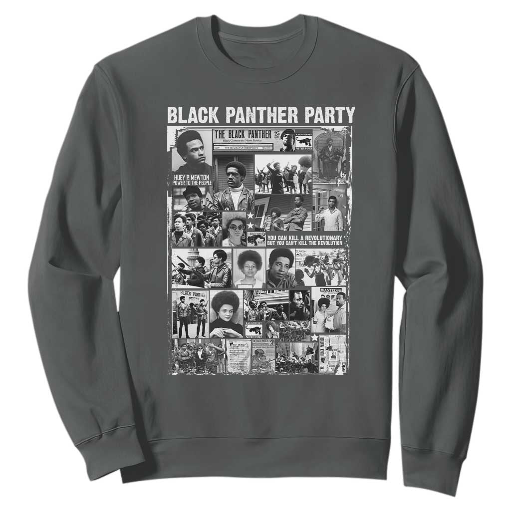 Black Panther Party Collage Sweatshirt Revolutionary Tribute to Huey P. Newton Movement Legacy TS02 Dark Heather Print Your Wear