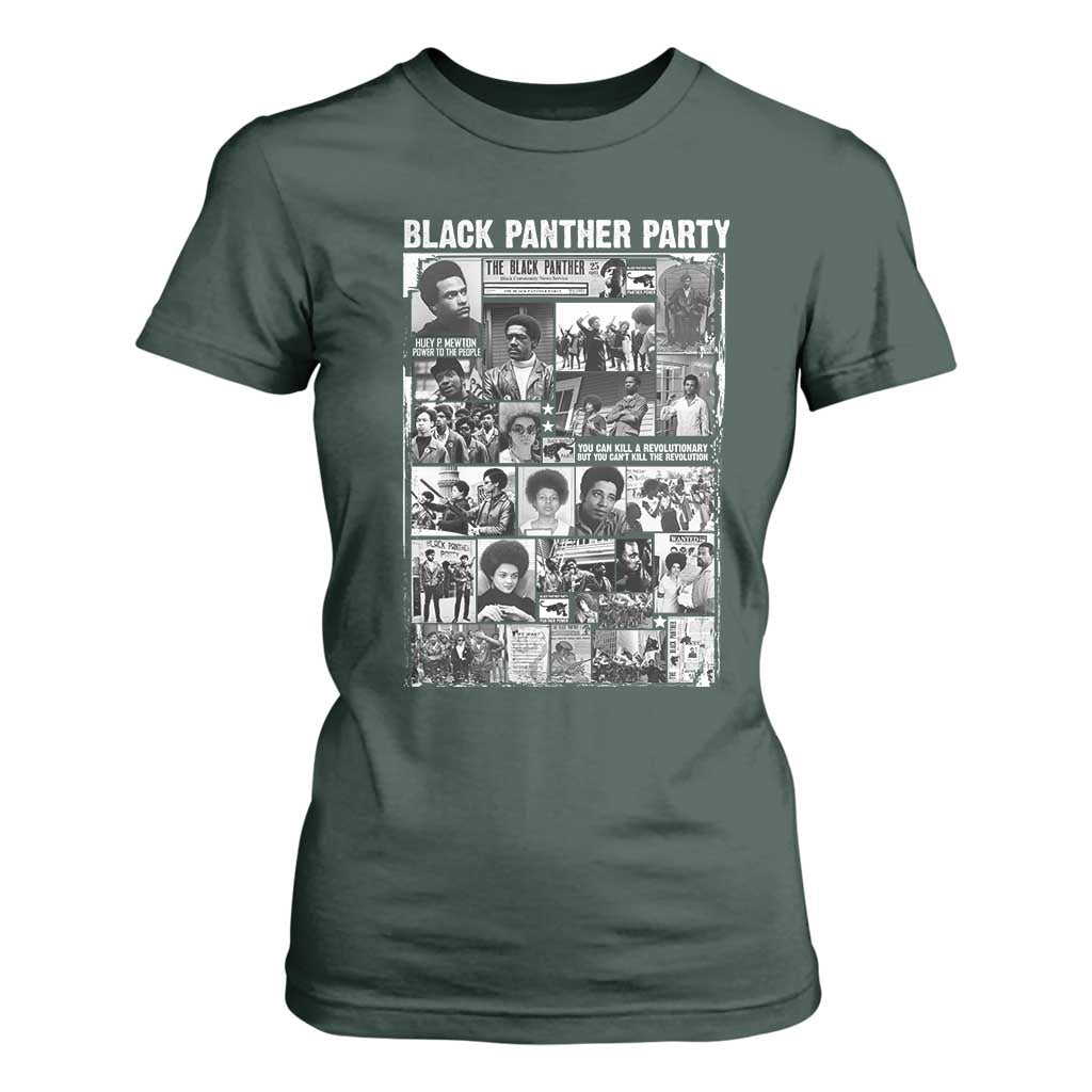 Black Panther Party Collage T Shirt For Women Revolutionary Tribute to Huey P. Newton Movement Legacy TS02 Dark Forest Green Print Your Wear