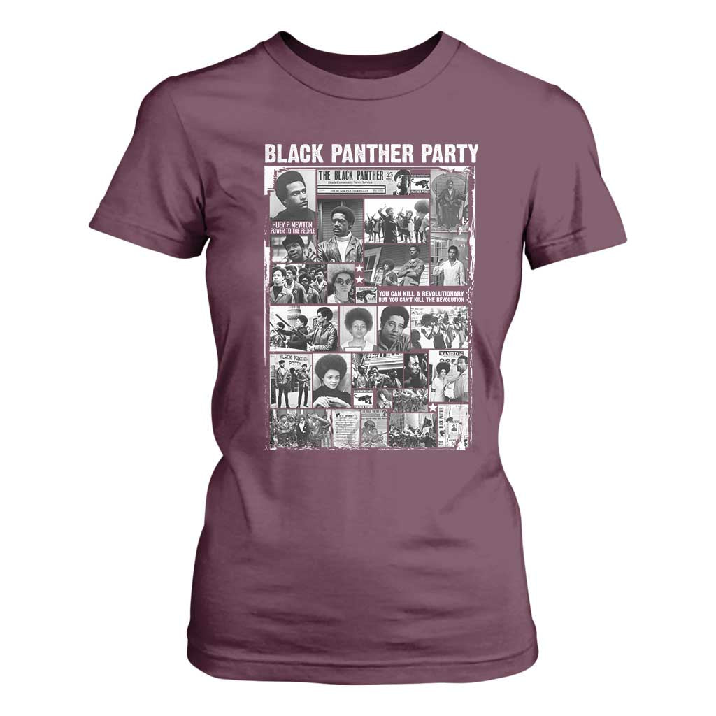 Black Panther Party Collage T Shirt For Women Revolutionary Tribute to Huey P. Newton Movement Legacy TS02 Maroon Print Your Wear