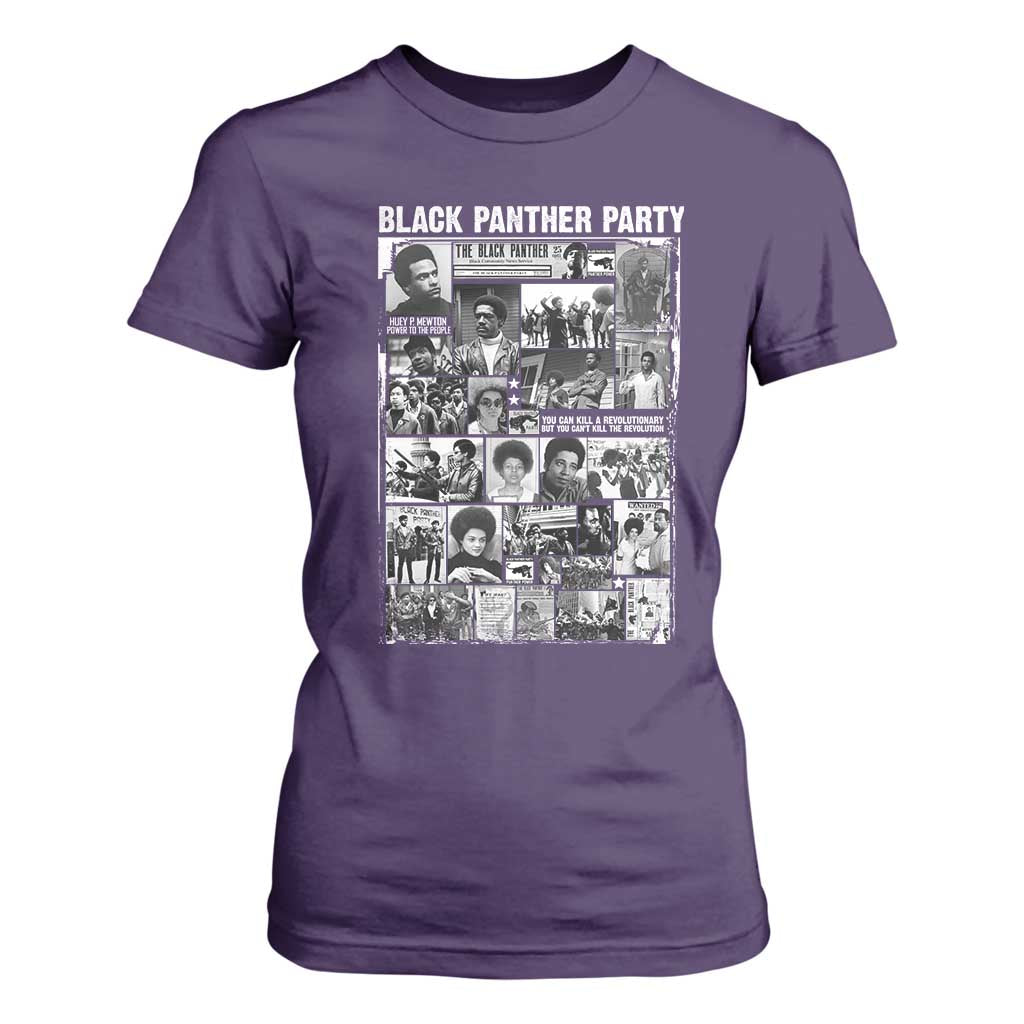 Black Panther Party Collage T Shirt For Women Revolutionary Tribute to Huey P. Newton Movement Legacy TS02 Purple Print Your Wear