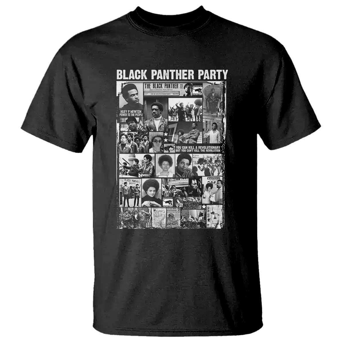 Black Panther Party Collage T Shirt Revolutionary Tribute to Huey P. Newton Movement Legacy TS02 Black Print Your Wear