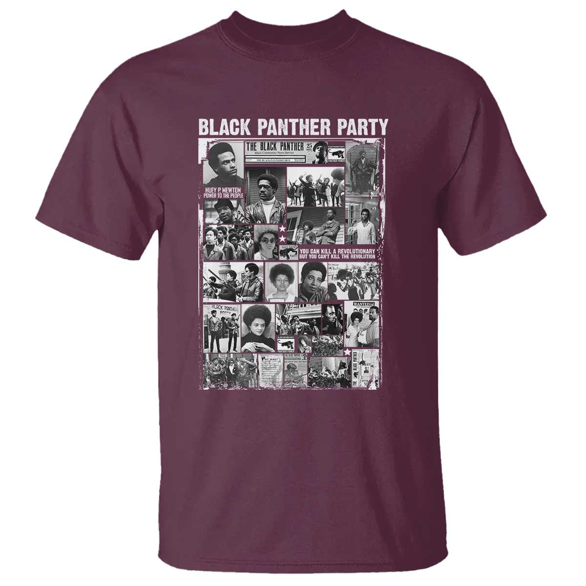 Black Panther Party Collage T Shirt Revolutionary Tribute to Huey P. Newton Movement Legacy TS02 Maroon Print Your Wear
