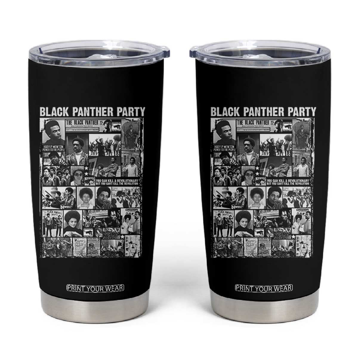 Black Panther Party Collage Tumbler Cup Revolutionary Tribute to Huey P. Newton Movement Legacy TS02 Black Print Your Wear