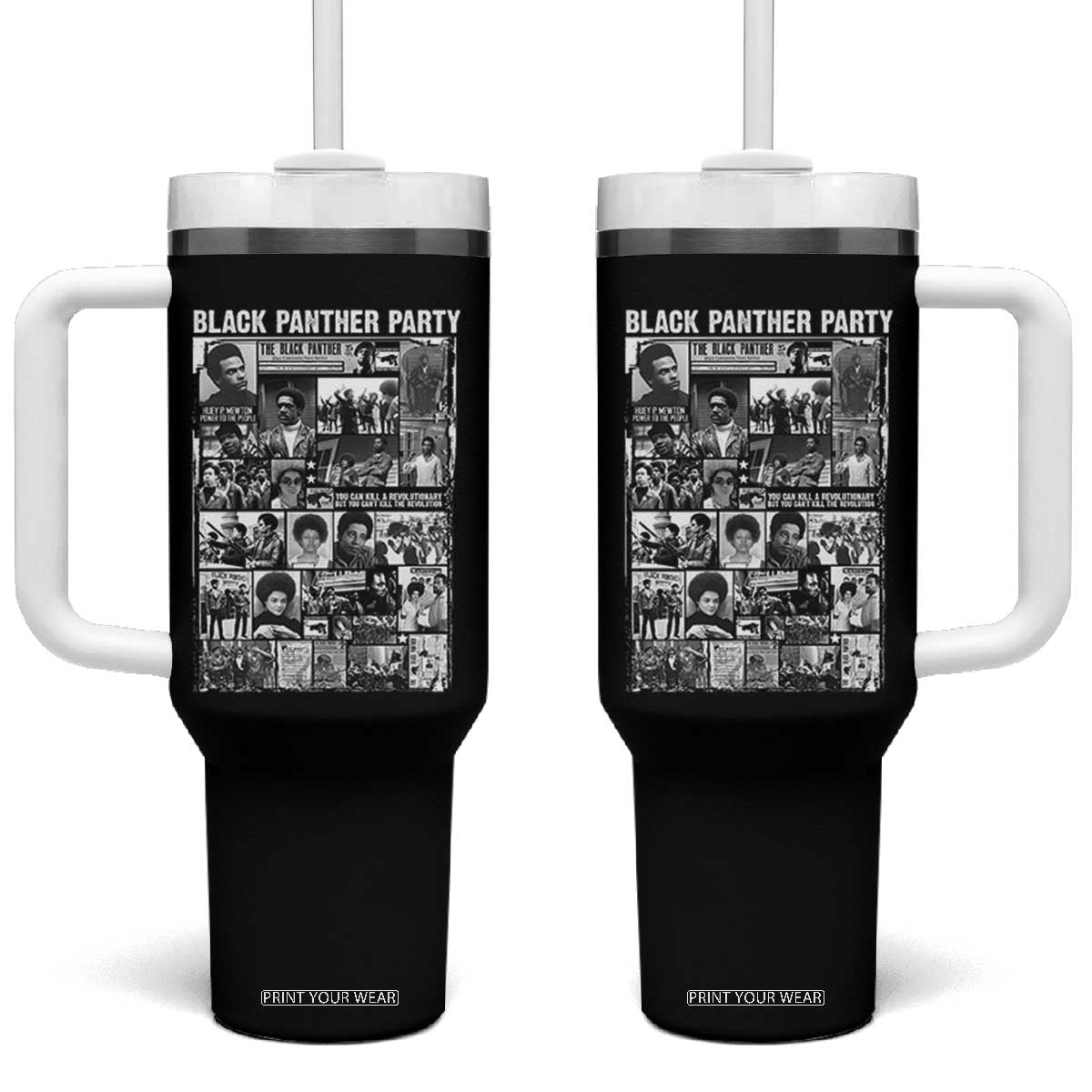 Black Panther Party Collage Tumbler With Handle Revolutionary Tribute to Huey P. Newton Movement Legacy TS02 One Size: 40 oz Black Print Your Wear
