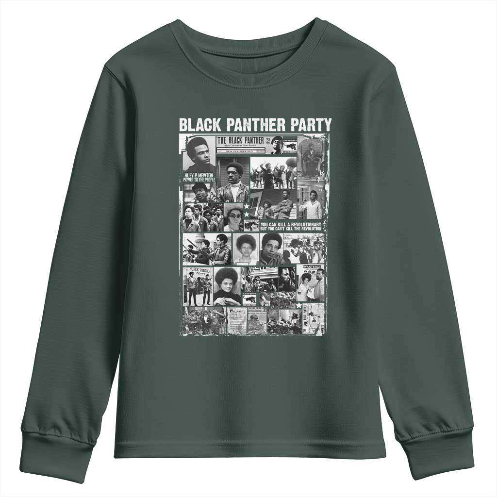 Black Panther Party Collage Youth Sweatshirt Revolutionary Tribute to Huey P. Newton Movement Legacy TS02 Dark Forest Green Print Your Wear