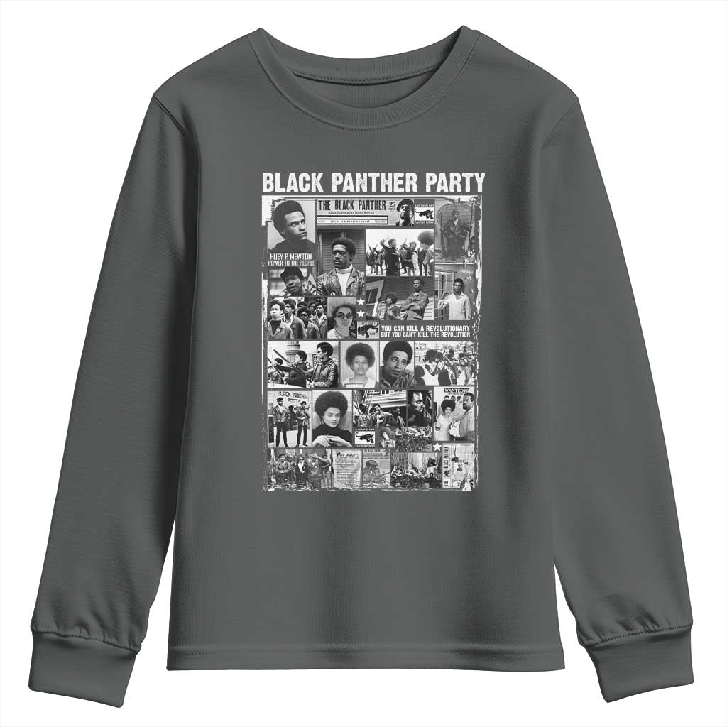 Black Panther Party Collage Youth Sweatshirt Revolutionary Tribute to Huey P. Newton Movement Legacy TS02 Dark Heather Print Your Wear