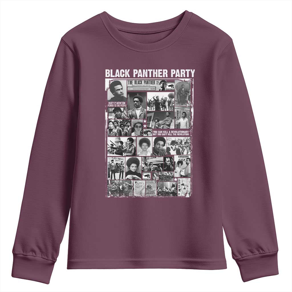 Black Panther Party Collage Youth Sweatshirt Revolutionary Tribute to Huey P. Newton Movement Legacy TS02 Maroon Print Your Wear