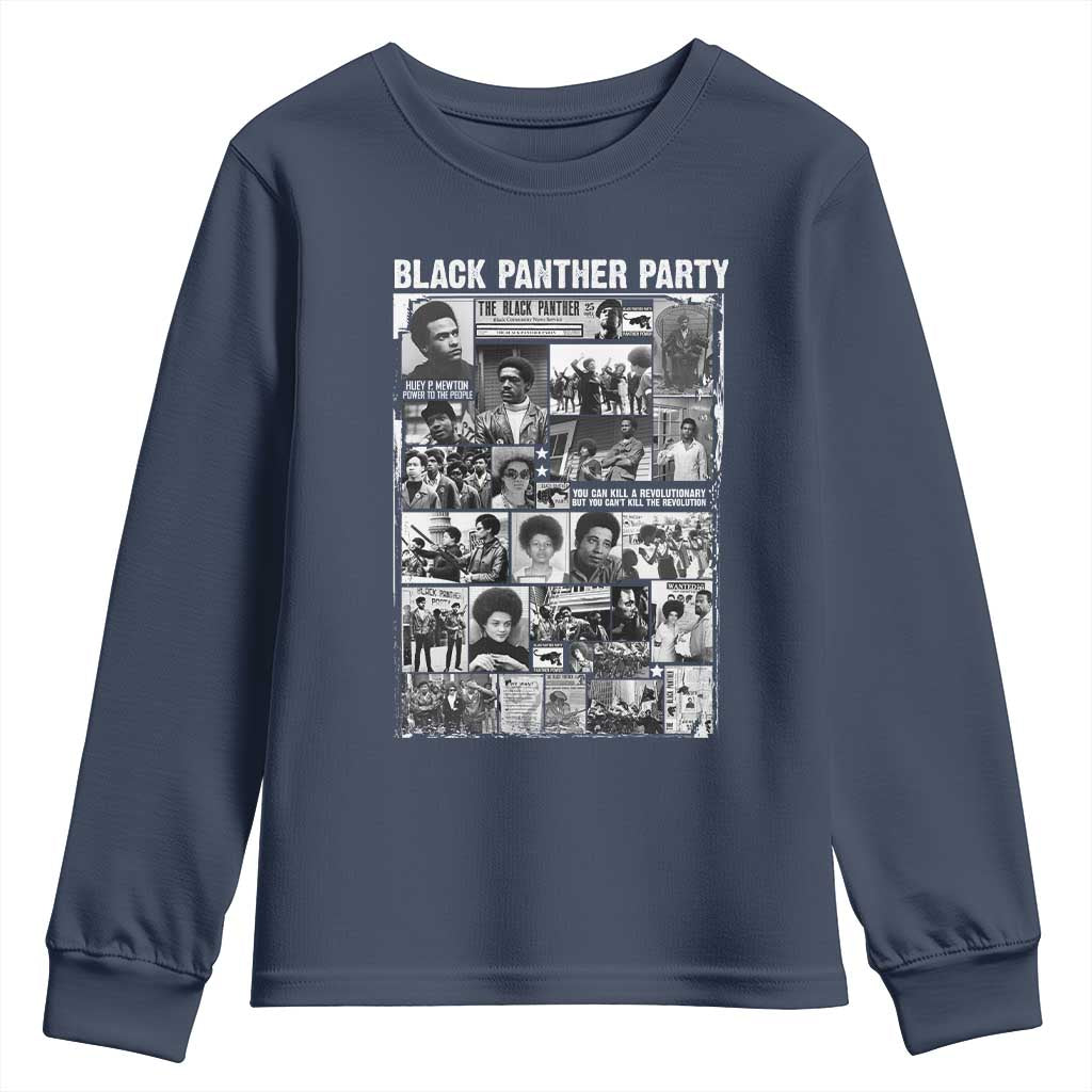 Black Panther Party Collage Youth Sweatshirt Revolutionary Tribute to Huey P. Newton Movement Legacy TS02 Navy Print Your Wear