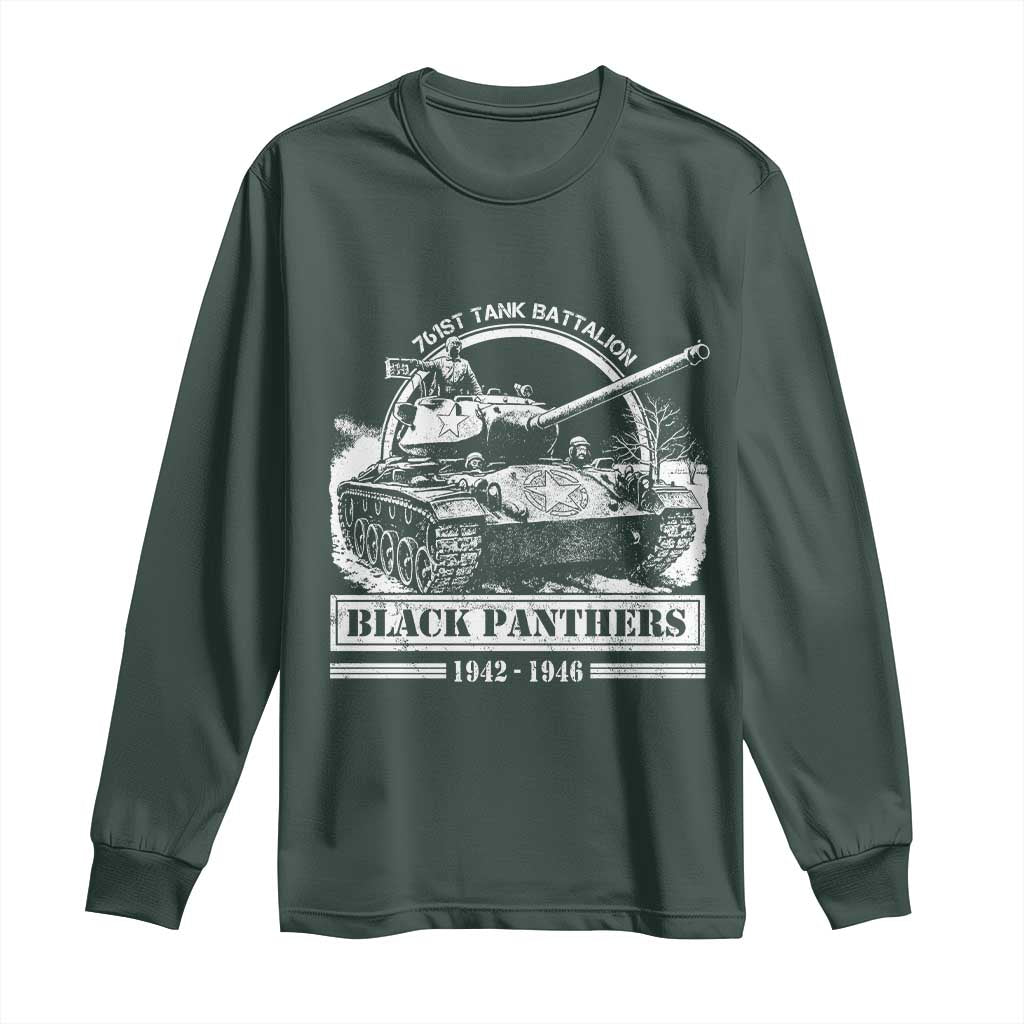 Black Panthers 761st Tank Battalion Long Sleeve Shirt WW2 Heroes Black History Month TS11 Dark Forest Green Print Your Wear