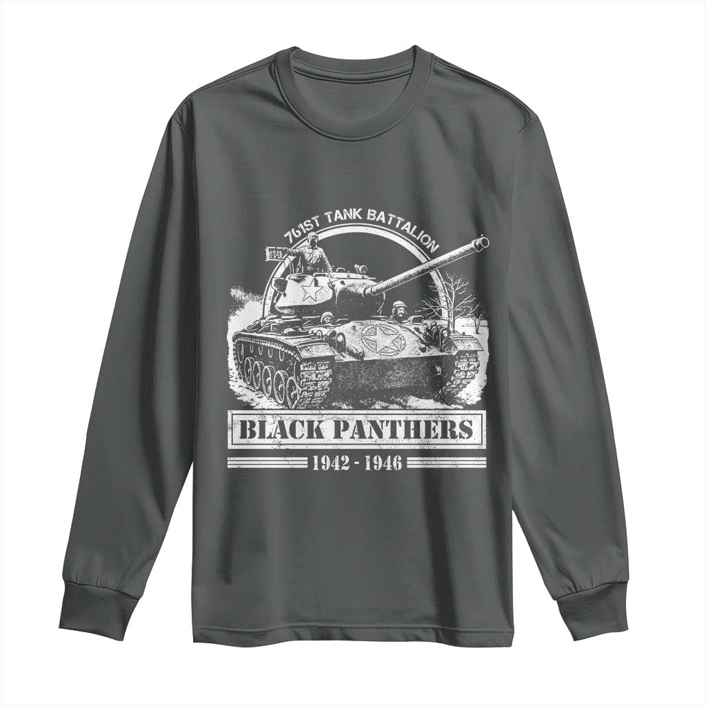 Black Panthers 761st Tank Battalion Long Sleeve Shirt WW2 Heroes Black History Month TS11 Dark Heather Print Your Wear