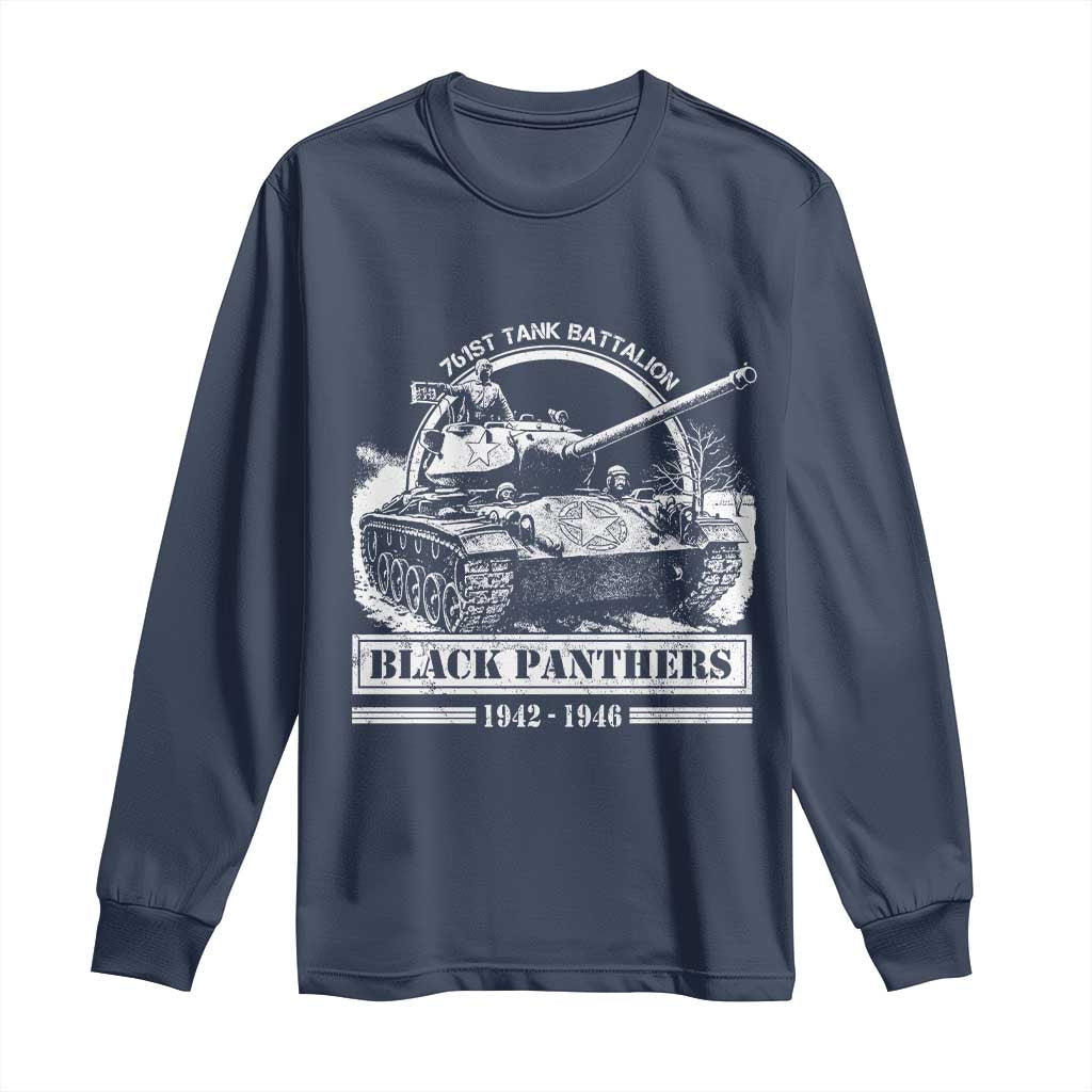 Black Panthers 761st Tank Battalion Long Sleeve Shirt WW2 Heroes Black History Month TS11 Navy Print Your Wear