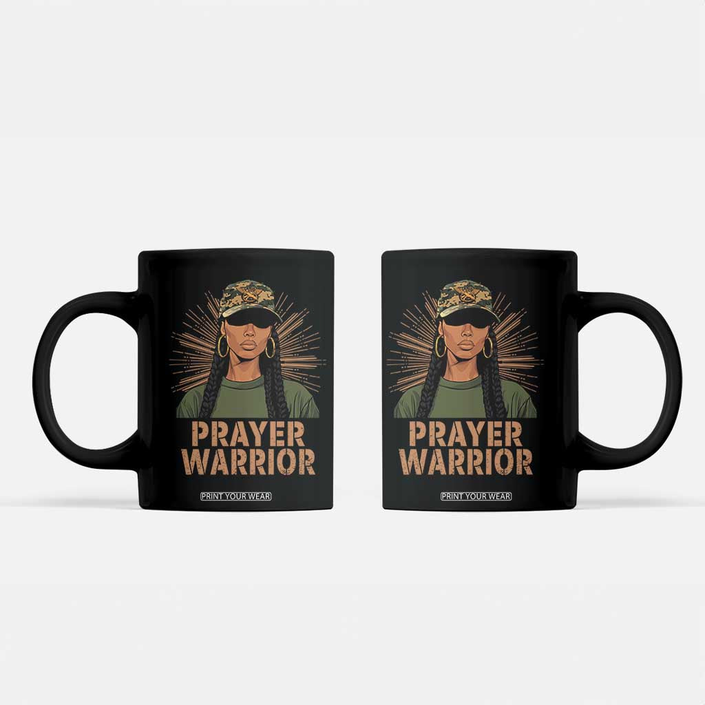 Black Prayer Warrior Coffee Mug Jesus God Christian Camo Girl TS02 Black Print Your Wear