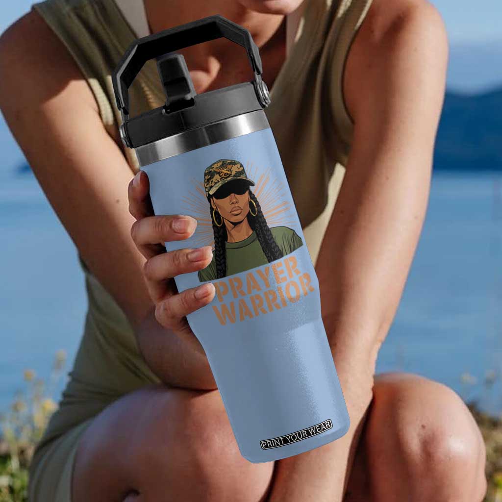 Black Prayer Warrior Flip Straw Tumbler Jesus God Christian Camo Girl TS02 One Size: 30 oz Light Blue Print Your Wear
