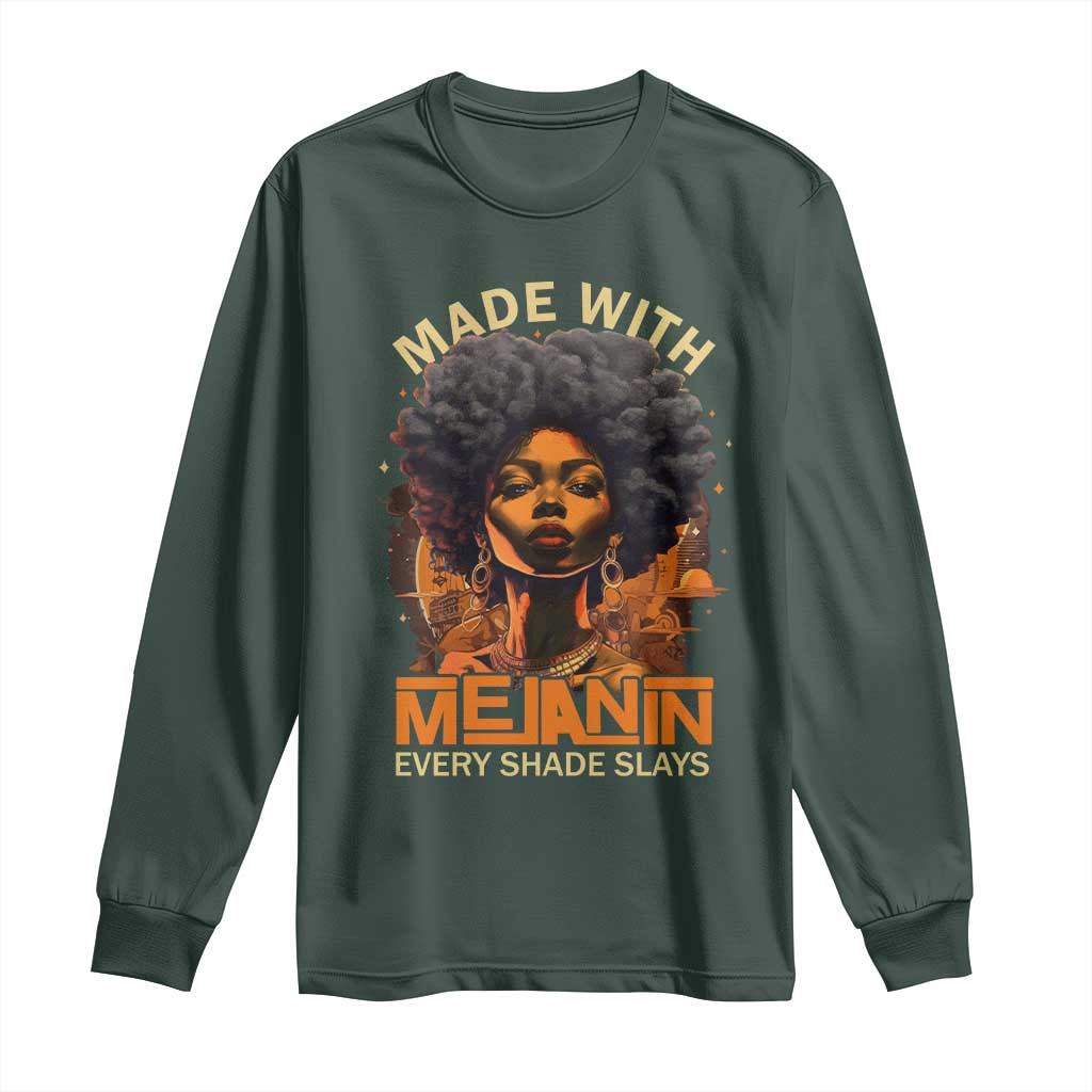 Black Women Long Sleeve Shirt Melanin Juneteenth Black History TS10 Dark Forest Green Print Your Wear