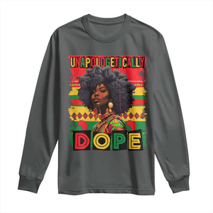 Black Women Unapologetically Dope Long Sleeve Shirt Juneteenth Black History TS10 Dark Heather Print Your Wear