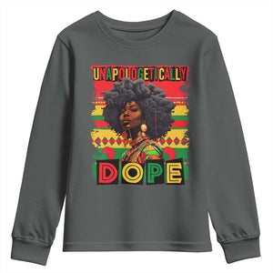 Black Women Unapologetically Dope Youth Sweatshirt Juneteenth Black History TS10 Dark Heather Print Your Wear