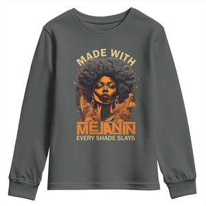 Black Women Youth Sweatshirt Melanin Juneteenth Black History TS10 Dark Heather Print Your Wear