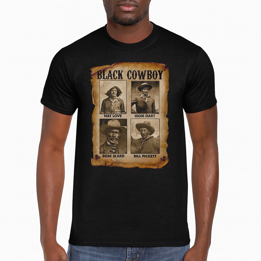 Black Cowboy T Shirt - African American Legendary Cowboys Black History Graphic Tee TS09 Print Your Wear