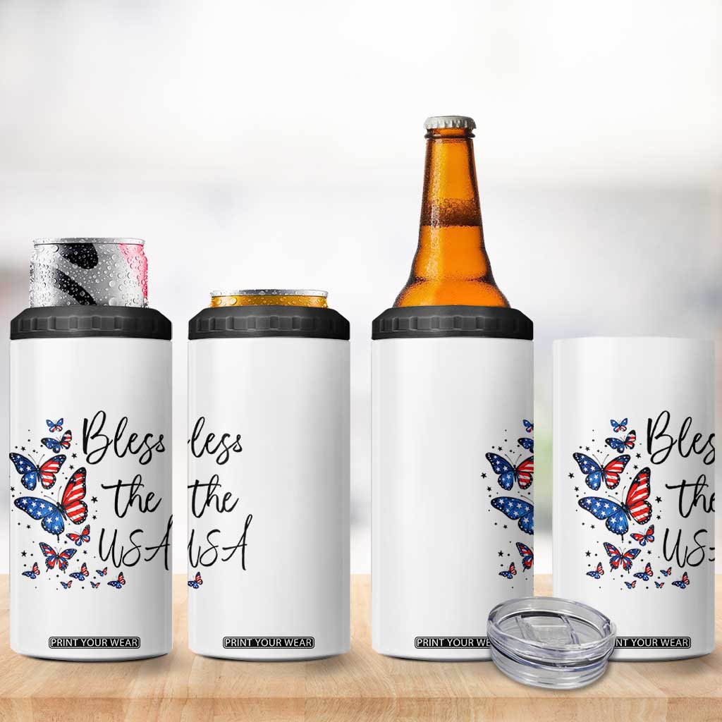 Bless The USA 4th of July 4 in 1 Can Cooler Tumbler Patriotic American Flag Butterfly Independence Day TS11 Print Your Wear